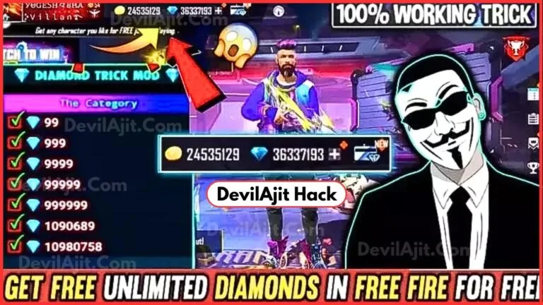 Free Fire Unlimited Diamonds Hack DevilAjit